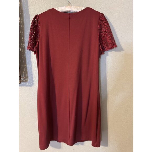 Draper James Dress Medium Burgundy Ponte Lace Puff Sleeves Washable - Picture 13 of 13